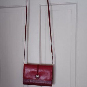 Red two-tone leather cross body bag